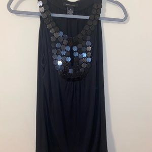 BCBGMAXAZRIA Black Scoopneck Tank with Beading